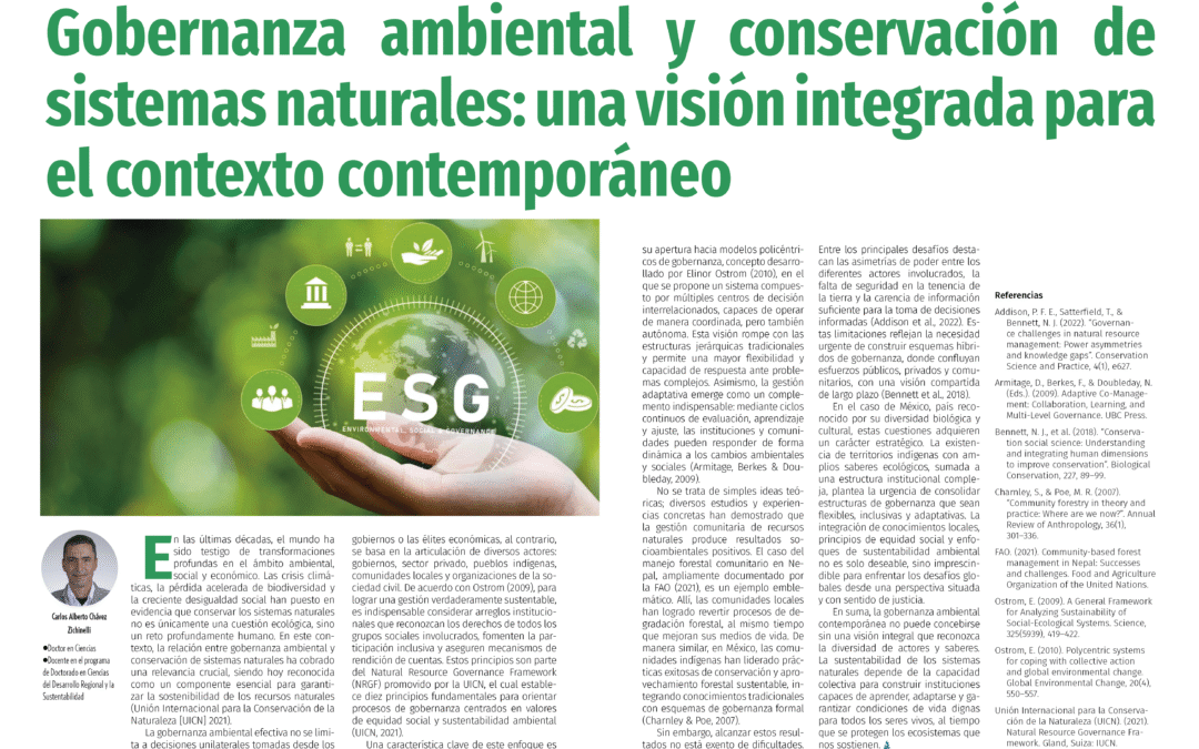 Gobernanza ambiental y conservación de sistemas naturales: una visión integrada para el contexto contemporáneo